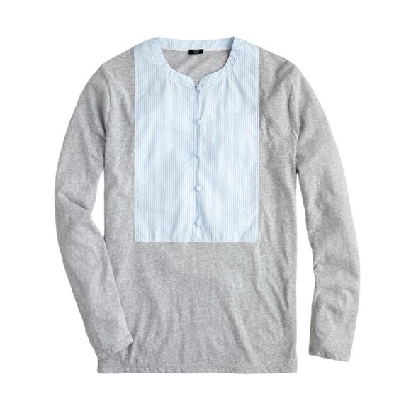 J. Crew Striped Bib-Front Mix Media Top Gray Blue White Long Sleeve Henley S - Picture 1 of 7
